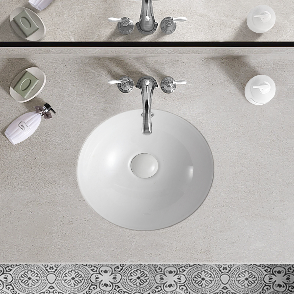 BOTHWA  White Ceramic Round Undermount Bathroom Sink with Overflow BU015WY