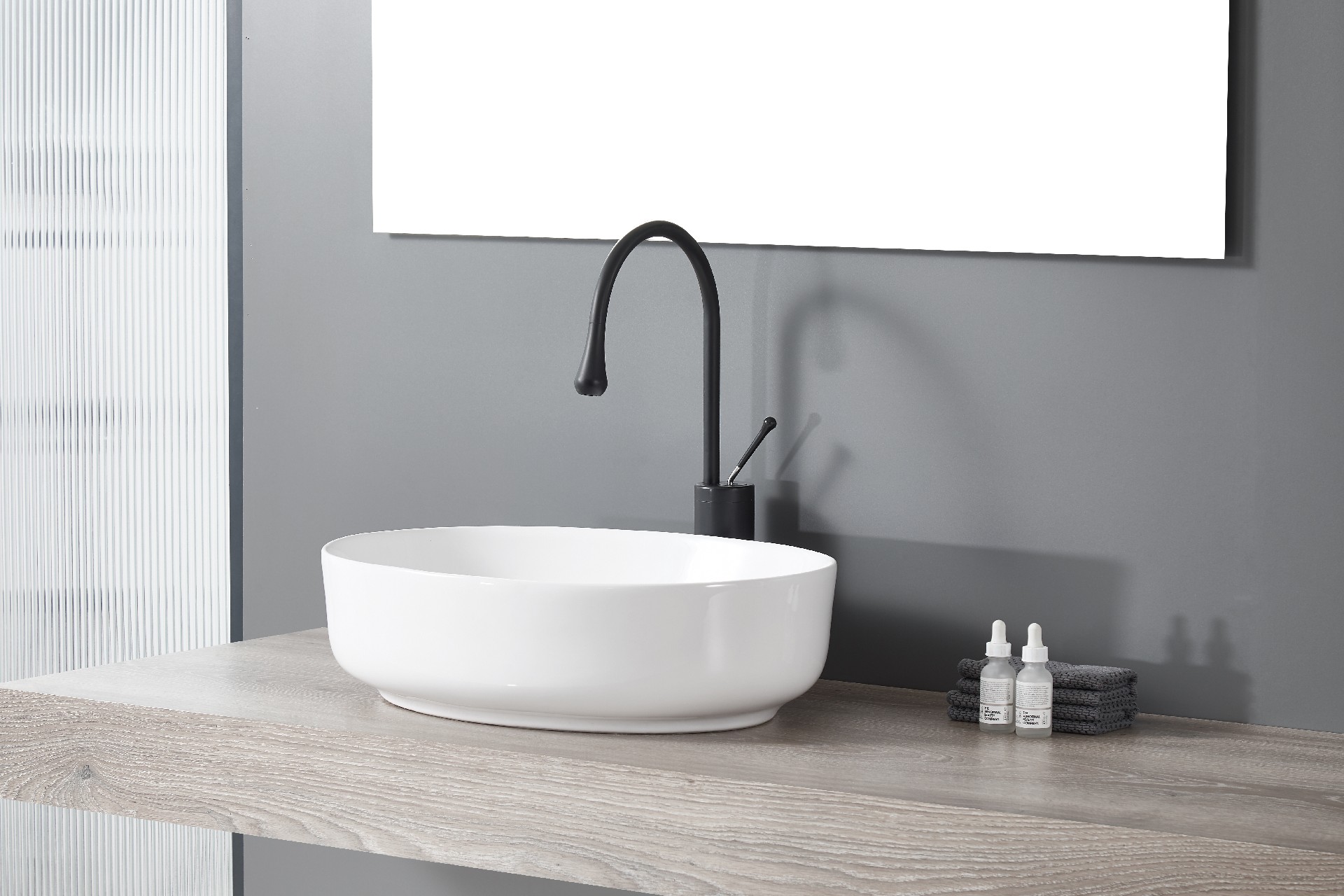 BOTHWA  High Quality Modern Design  Countertop Basin Oval Ceramic White Sink without Overflow  BA094WHP